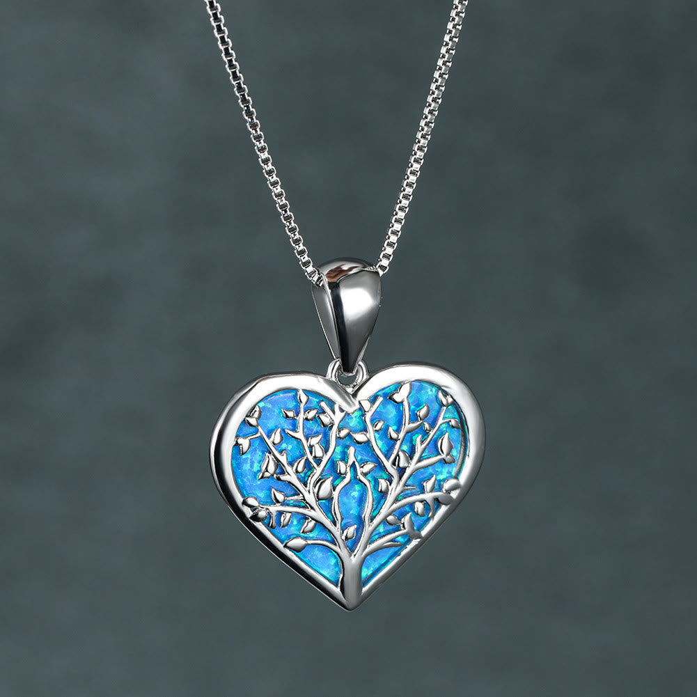 Olivenorma Tree of Life Opal Heart Necklace