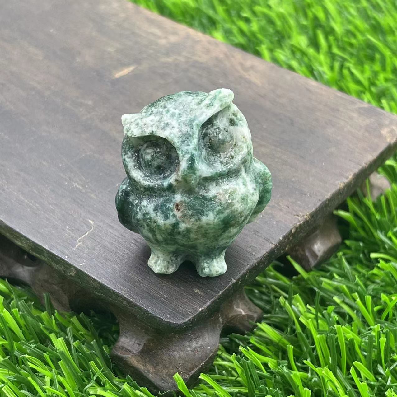 Olivenorma 3.5cm Natural Crystal Owl Ornament Gemstone Decoration - Moss Agate - image 12