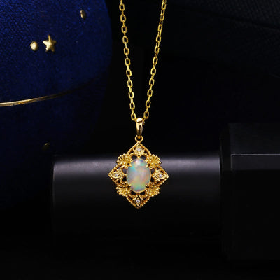 Olivenorma Natural Opal Cutout Rhombus Pendant Necklace