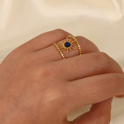 Olivenorma Sunflower Double Row Eight Pointed Star Gem Ring