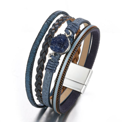 Olivenorma Natural Cluster Braided Leather Magnetic Leather Bracelet