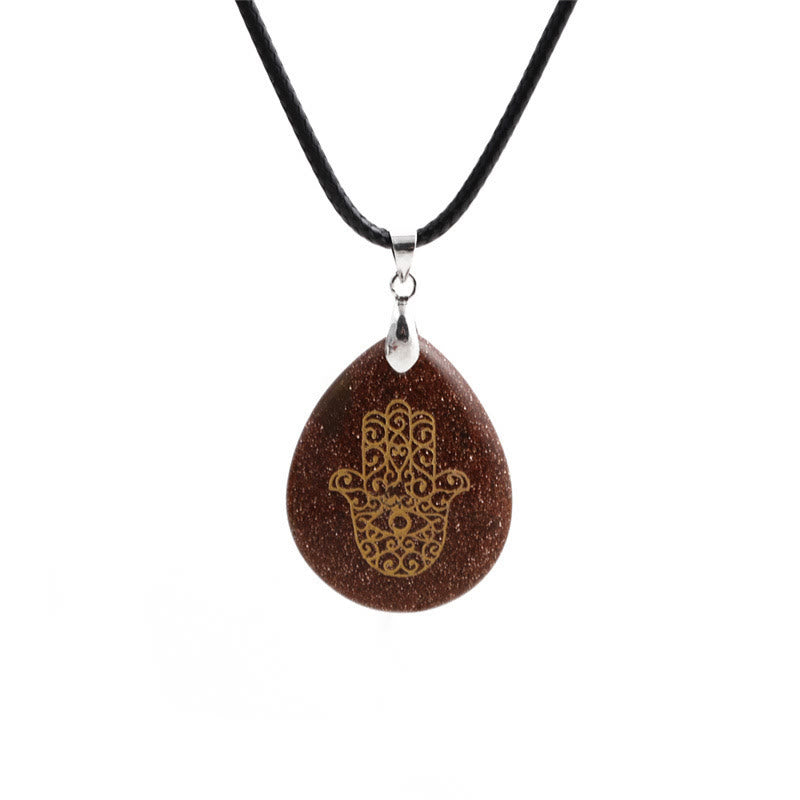 Olivenorma Natural Drop Shape Crystal Hamsa Pendant Necklace