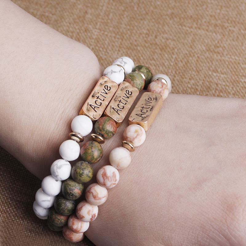 Olivenorma Natural Gemstone Active Faith Engraving Bracelet