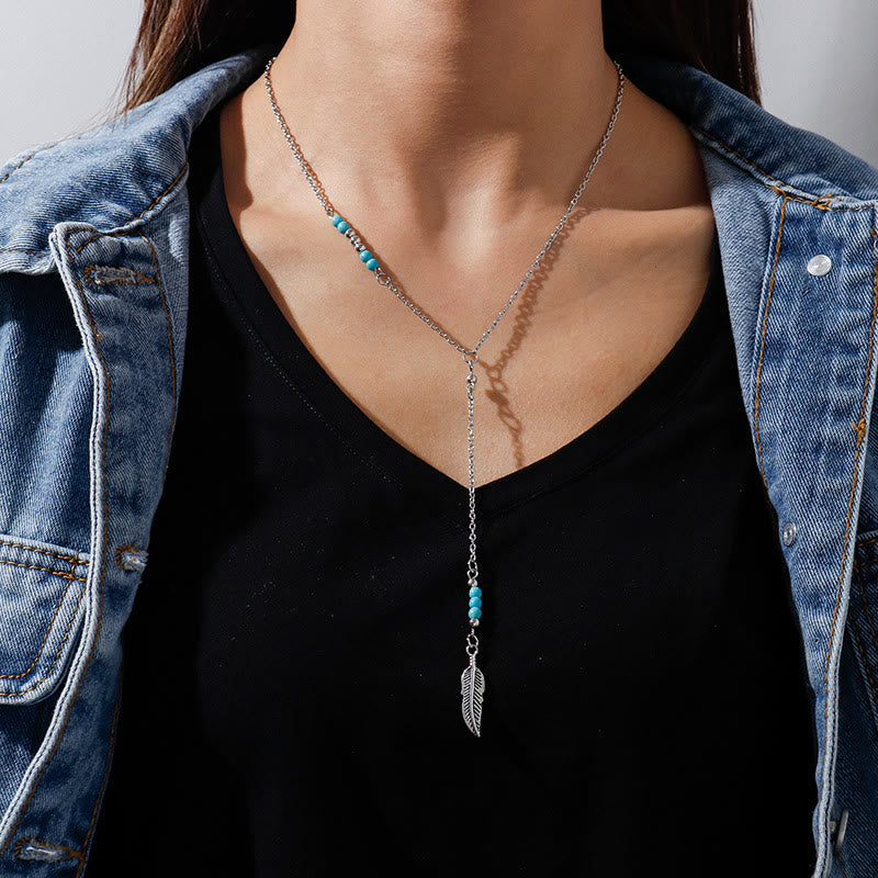 Olivenorma Turquoise Leaf Pendant Bohemian Necklace - Turquoise&Silver - image 4