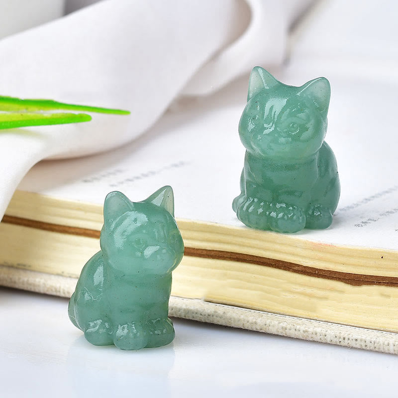 Olivenorma Crystal Kitten Stone Carving Crafts Gemstone Decoration - Green Aventurine - image 1