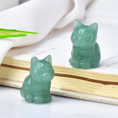 Olivenorma Crystal Kitten Stone Carving Crafts Gemstone Decoration - Green Aventurine - image 1