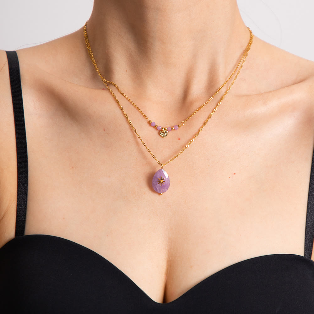 Olivenorma Purple Jade Heart Shape Double Layer Necklace