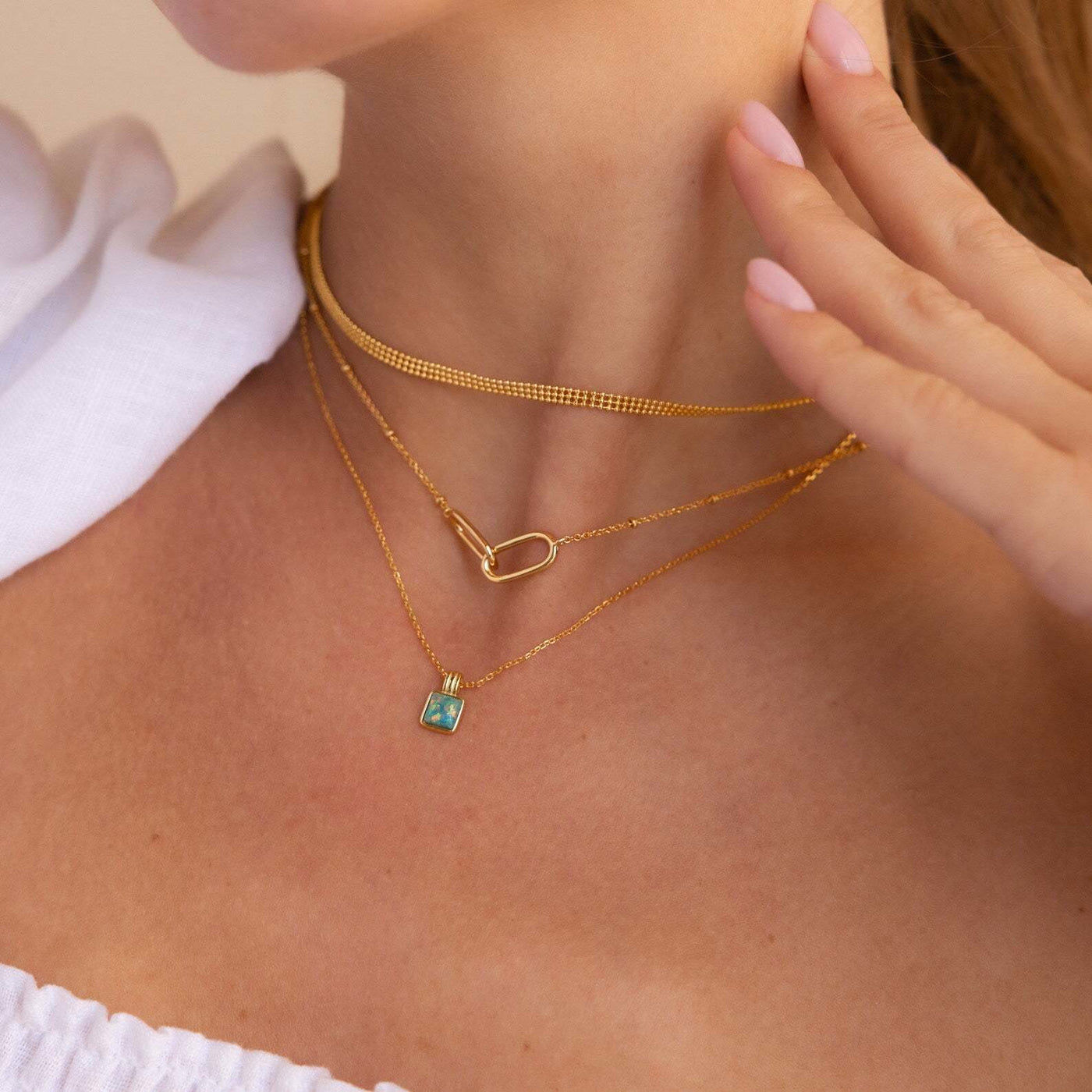 Olivenorma Colorful Opal Love Square Pendant 18k Gold Necklace - image 14