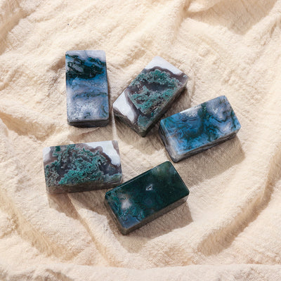 Olivenorma Natural Moss Agate Geometric Cube Gemstone Decoration