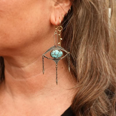 Olivenorma Geometric Cutout Eye Turquoise Bohemia Earrings