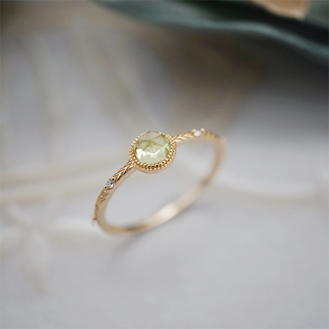 Olivenorma Natural Round Cut Green Peridot Ring