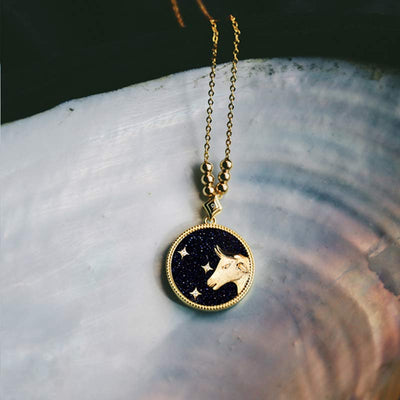 Blue Sandstone Listening Zodiac Necklace