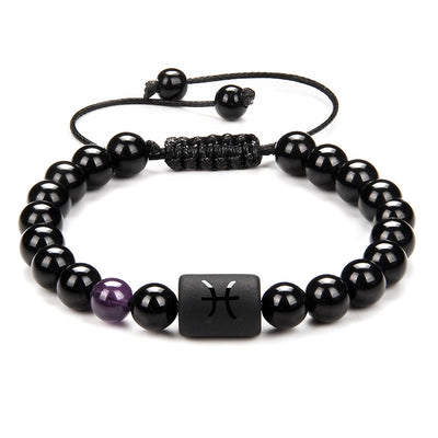 Olivenorma Natural Black Onyx Zodiac Men Woven Bracelet