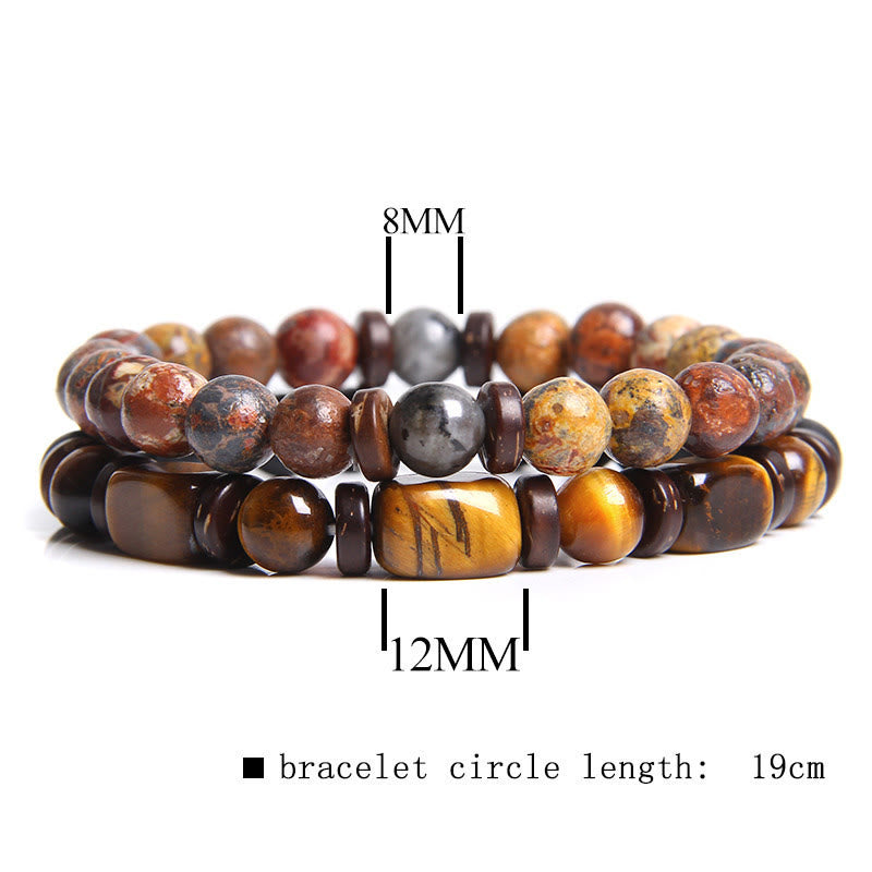 Olivenorma African Turquoise Tiger Eye Stone Bracelet Set