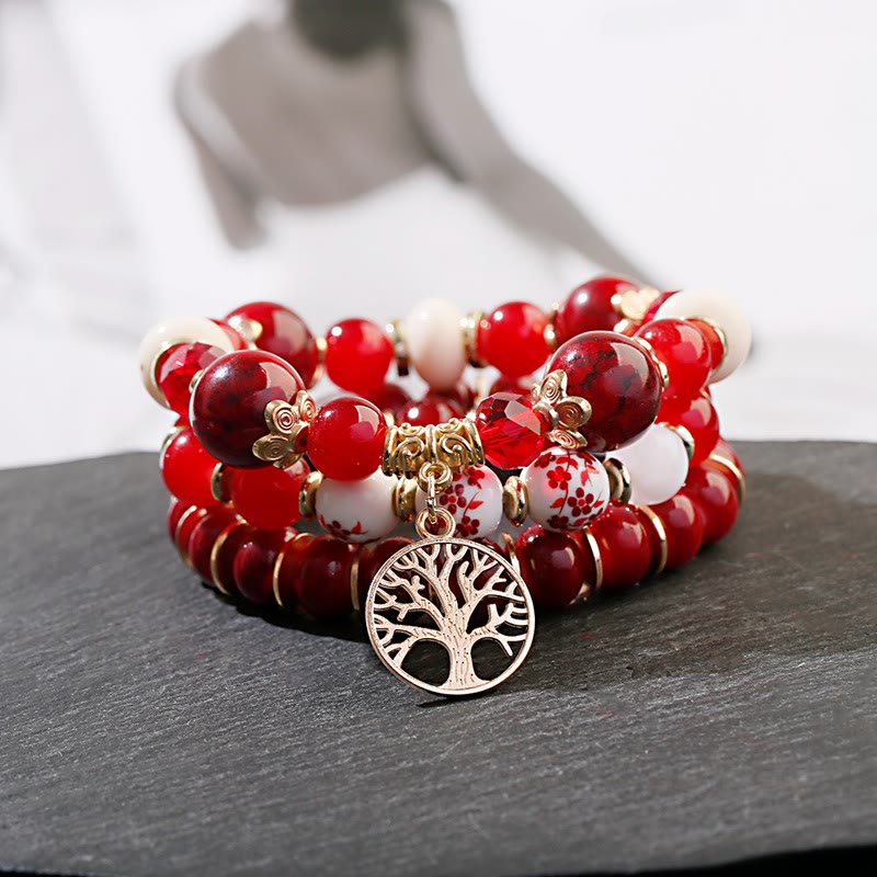 Olivenorma Boho Handmade Tree Of Life Crystal Bracelet Set