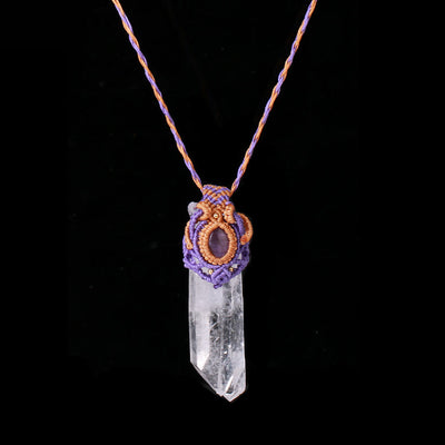 Olivenorma Clear Quartz Braided Rope Natural Stone Pendant Necklace