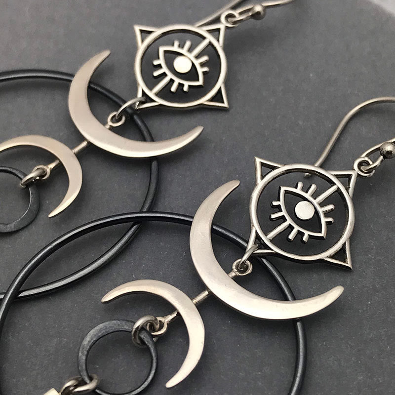 Olivenorma Geometric Round Crescent Evil Eye Witch Long Earrings