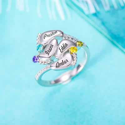 Olivenorma Creative Baby Feet Engraved Birthstones Ring