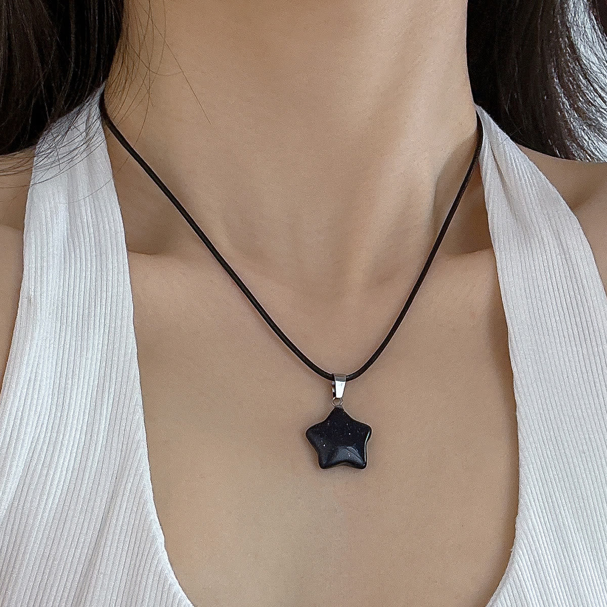 Olivenorma Natural Crystal Star Pendant Necklace