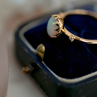 Olivenorma Retro Gold Opal Adjustable Ring