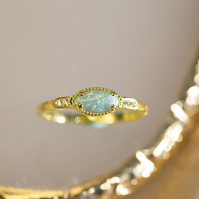 Olivenorma Opal White Zircon S925 Gold Ring