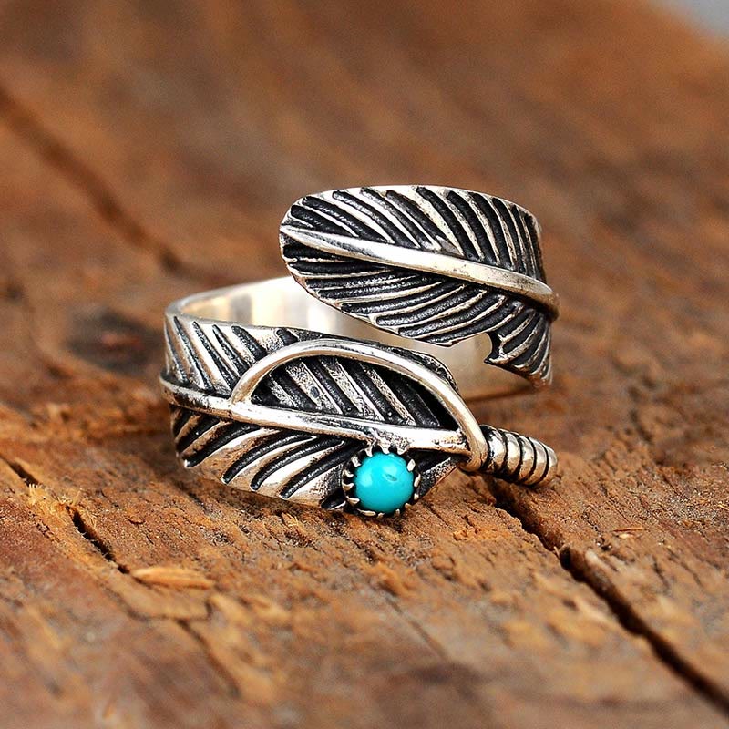 Olivenorma Turquoise Feather Jewelry Ring