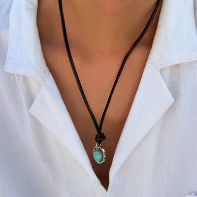 Olivenorma Ring Band Turquoise Leather Necklace - image 2