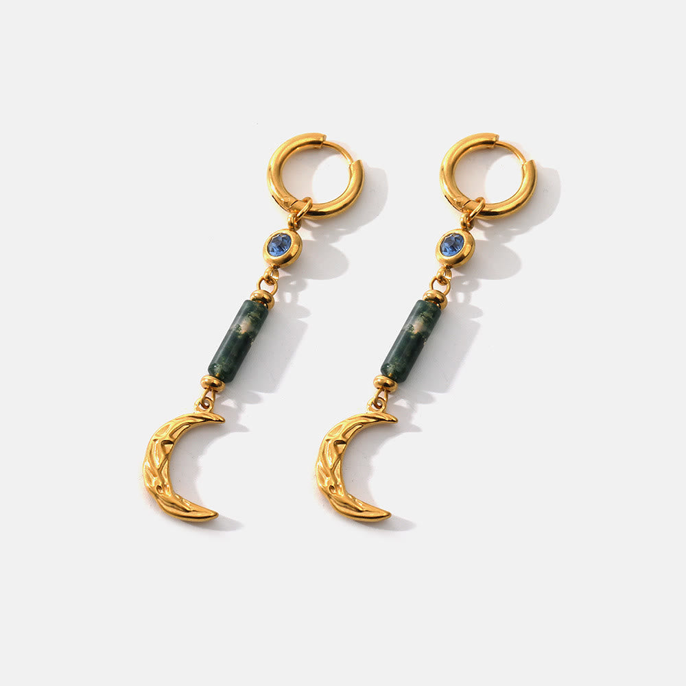 Olivenorma Moss Agate Moon Pendant Earrings