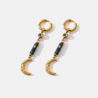 Olivenorma Moss Agate Moon Pendant Earrings