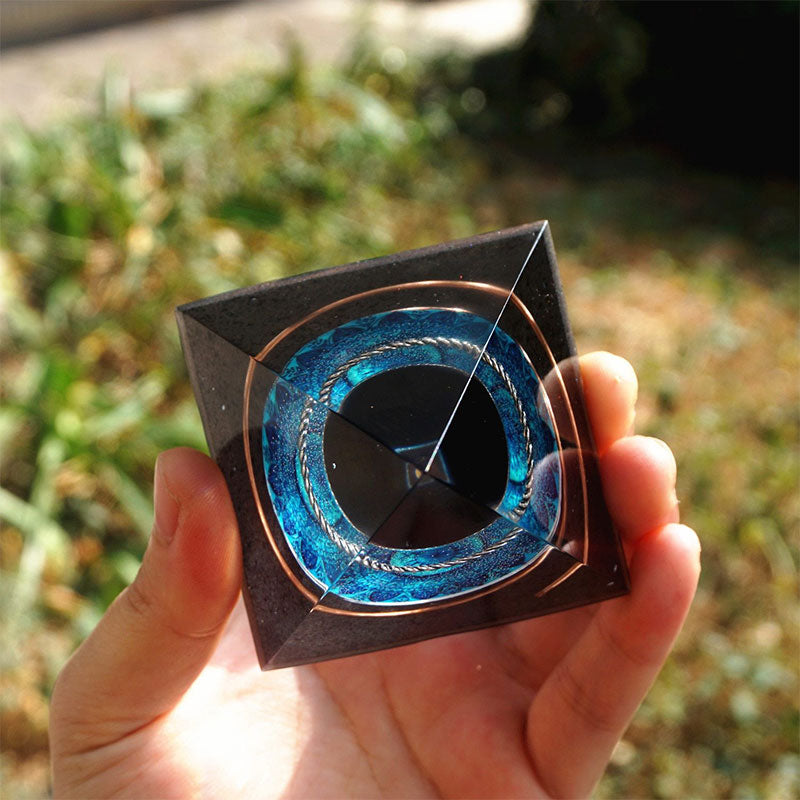 Olivenorma Obsidian Crystal Sphere With Copper Circle Orgone Pyramid