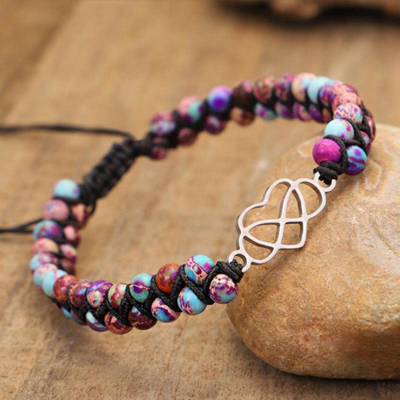 Olivenorma Bohemia Handwoven Purple Emperor Stone Hollow Heart Bracelet