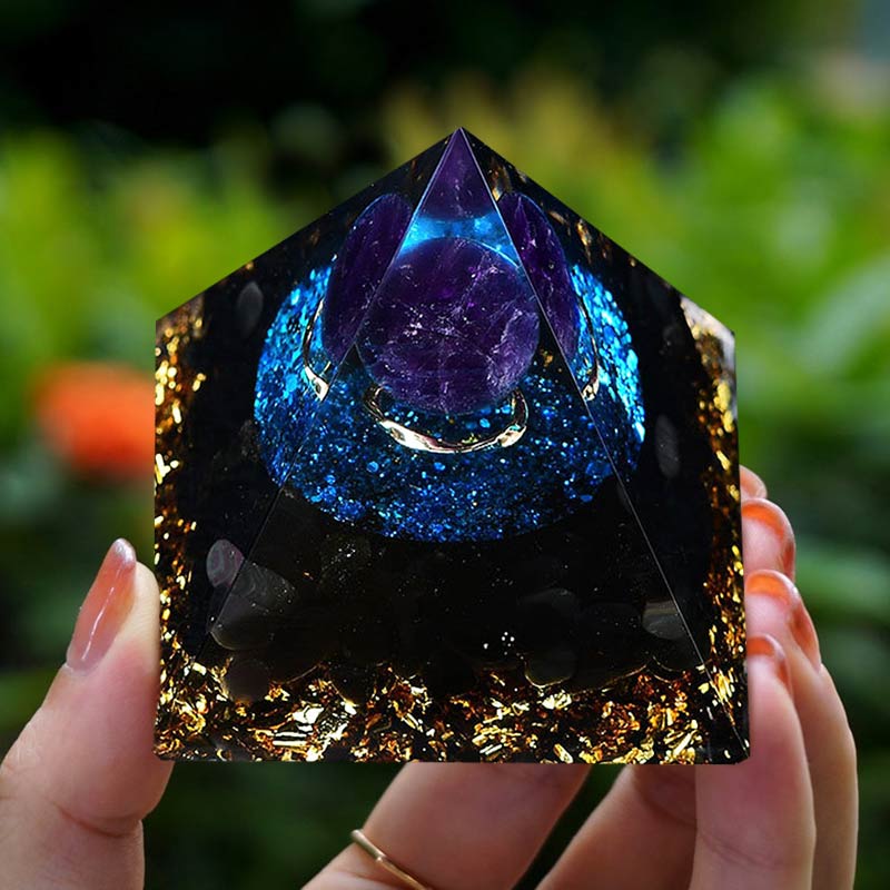 Olivenorma Amethyst Sphere With Blue Quartz Reki Orgone Pyramid