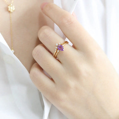 Olivenorma Teardrop Amethyst White Zircon Ring Set