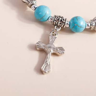 Olivenorma Turquoise Beaded Cross Pendant Bracelet