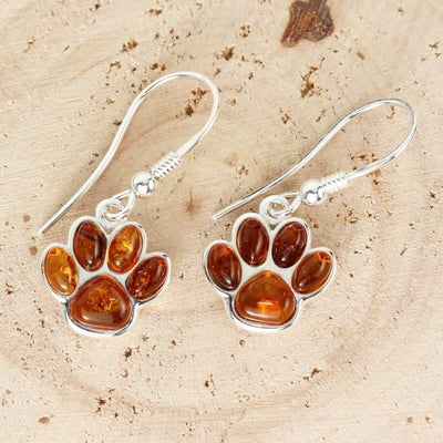 Dog Paw Print Drop Amber Earrings