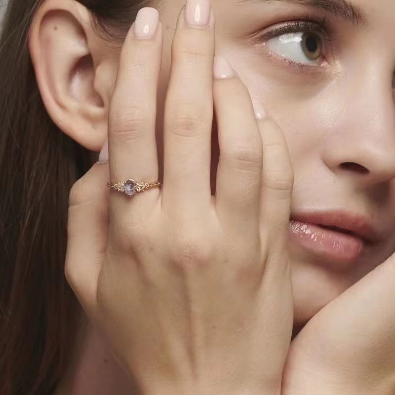 Olivenorma Dainty Blue Labradorite Oval Cut Ring