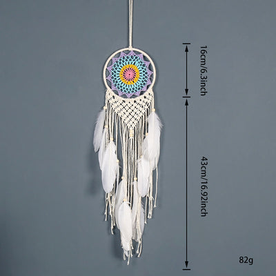 Olivenorma Boho Woven Cotton Rope White Feather Dream Catcher