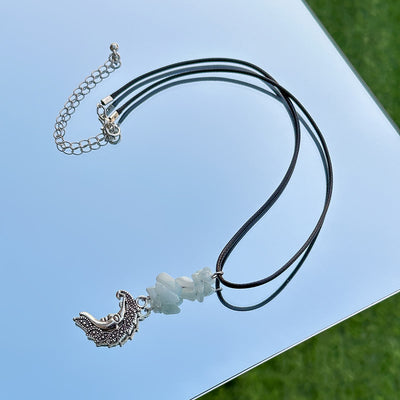 Olivenorma Natural Stone Butterfly Tassel Leather Wax Thread Necklace