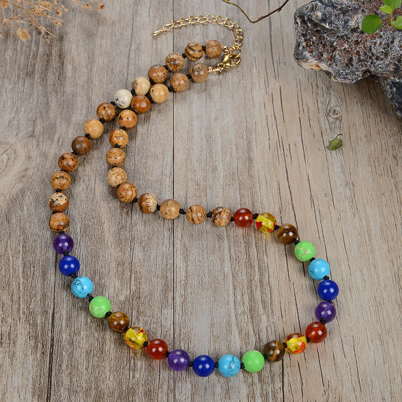 Olivenorma Natural stone 7 Chakra Lucky Stone Bead Necklace