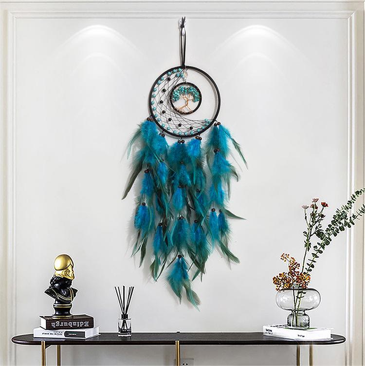 Olivenorma LED Turquoise Tree Of Life Feather Dream Catcher