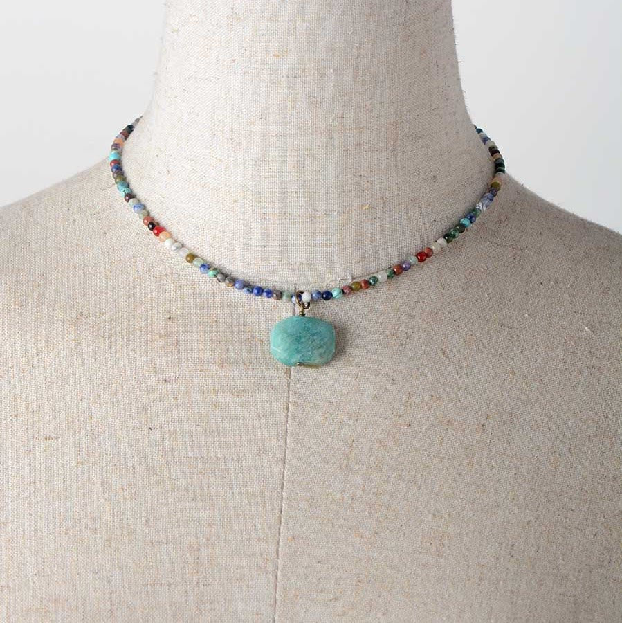 Olivenorma Geometric Amazonite Pendant Choker Mala Jewelry Necklace