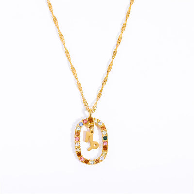 Olivenorma Zircon Openwork Oval Constellation Zodiac Necklace