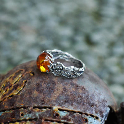 Antique Amber Flower Ring - image 5