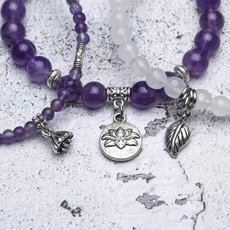 Amethyst Lotus Symbol 3 - Piece Bracelet