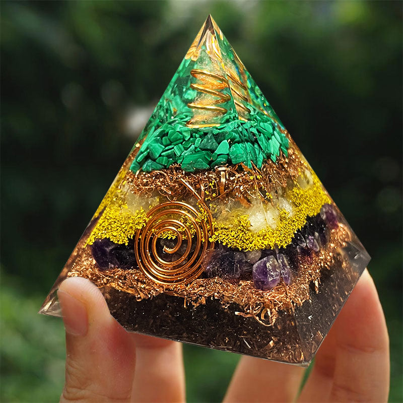 Olivenorma Malachite Citrine With Amethyst Orgone Pyramid