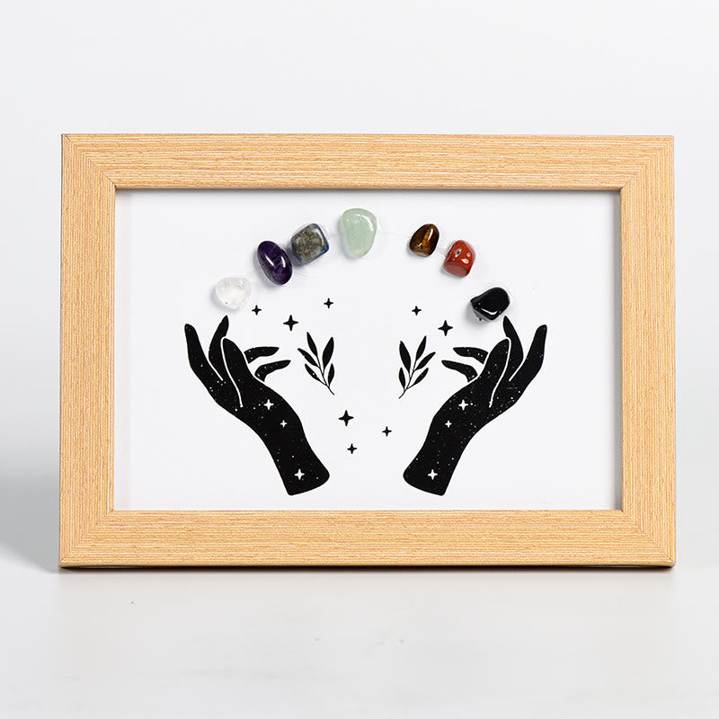 Olivenorma Hands Chakra Stone Crystal Wooden Photo Frame Decoration