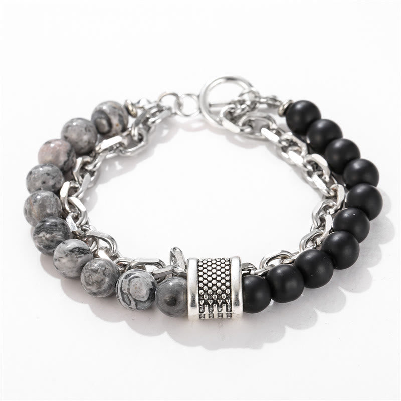 Olivenorma Punk Frosted Stone Combination Geometric Shape Men Bracelet