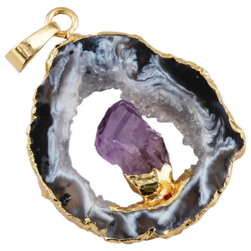 Olivenorma Natural Agate Geode Amethyst Necklace