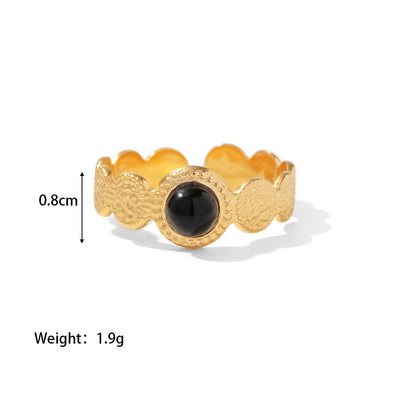 Olivenorma French Vintage Natural Stone Open Ring Set