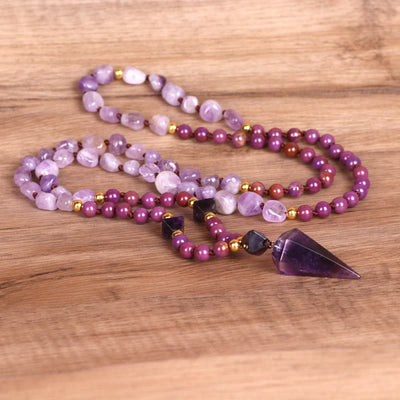 Olivenorma Natural Amethyst Purple Jade Beaded Mala Necklace